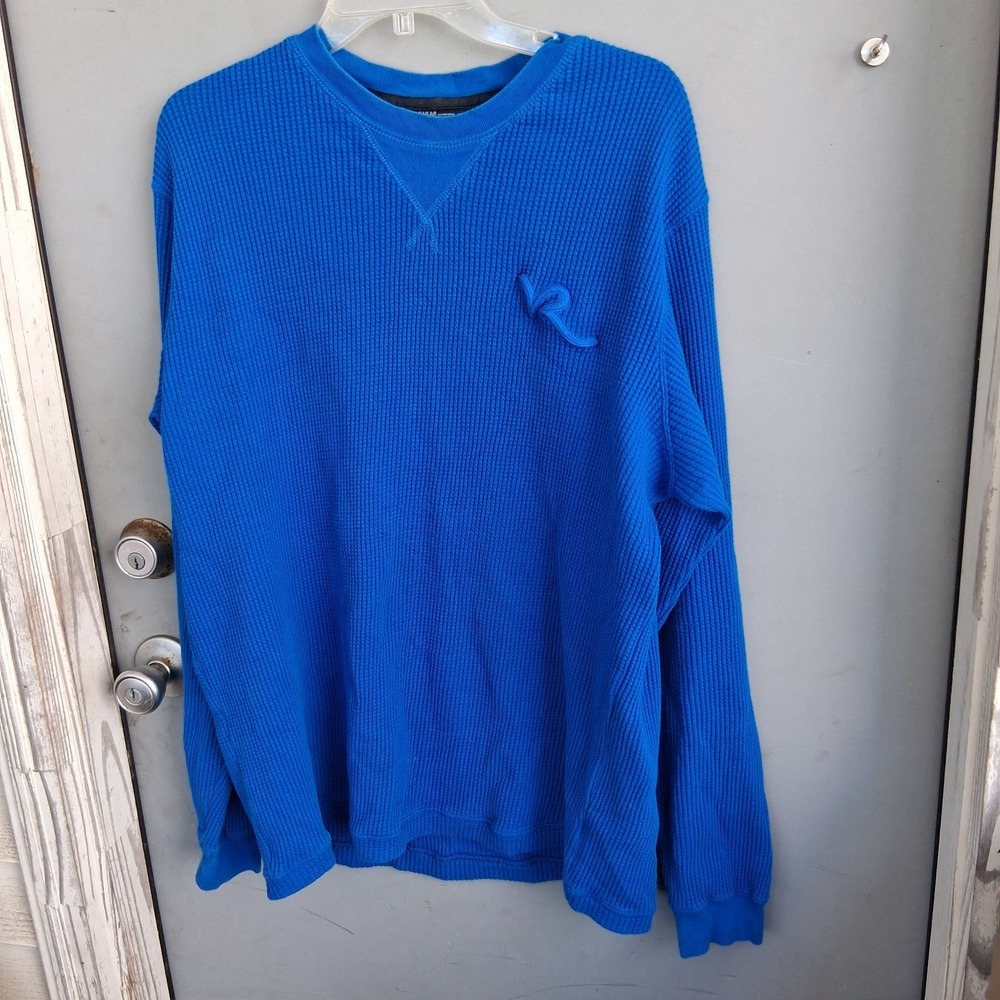 Rocawear Shirt Mens 2XL Blue Waffle Knit Crew Neck Long Sleeve Y2K Vintage